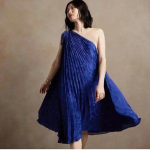 Banana Republic Pleated One Shoulder Swing Dress in Cobalt Blue